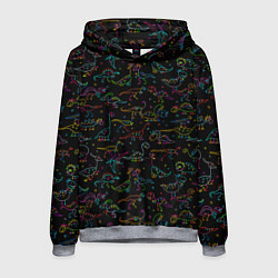Толстовка-худи мужская Кислотные динозаврики, цвет: 3D-меланж