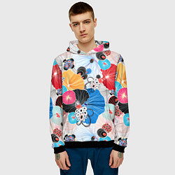 Толстовка-худи мужская Цветы - абстрактные узоры, цвет: 3D-черный — фото 2