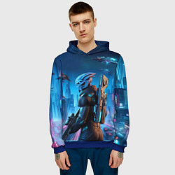 Толстовка-худи мужская Mass Effect - neon glow fantastic, цвет: 3D-синий — фото 2