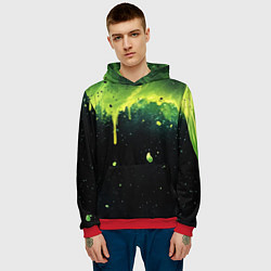 Толстовка-худи мужская Зеленая стекающая краска по черному фону, цвет: 3D-красный — фото 2