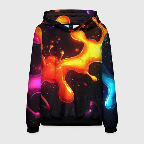 Мужская толстовка Радужные кляксы на черном фоне / 3D-Черный – фото 1