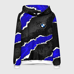 Толстовка-худи мужская BMW - синие разрывы, цвет: 3D-белый