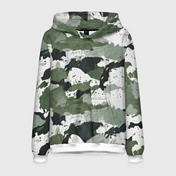 Толстовка-худи мужская Зеленый фактурный камуфляж, цвет: 3D-белый