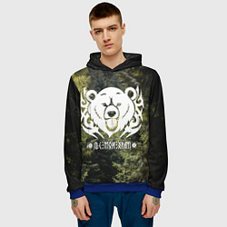 Толстовка-худи мужская Лес мой храм - дух леса медведь Велес, цвет: 3D-синий — фото 2