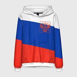 Толстовка-худи мужская Россия флаг с гербом, цвет: 3D-белый