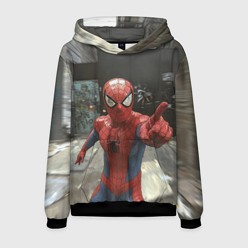 Мужская толстовка Человек паук предупреждает / 3D-Черный – фото 1