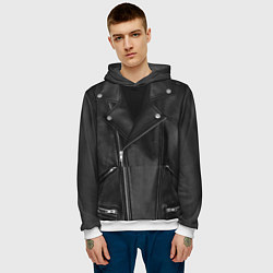 Толстовка-худи мужская Кожаная куртка косуха, цвет: 3D-белый — фото 2