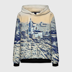Толстовка-худи мужская Храм на фоне современного города, цвет: 3D-черный