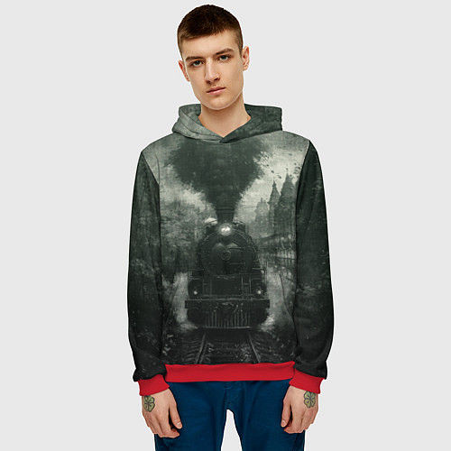 Мужская толстовка Ретро иллюстрация паровоза / 3D-Красный – фото 3