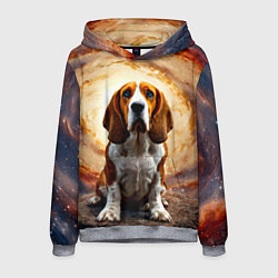 Толстовка-худи мужская Бассет-хаунд в космосе, цвет: 3D-меланж