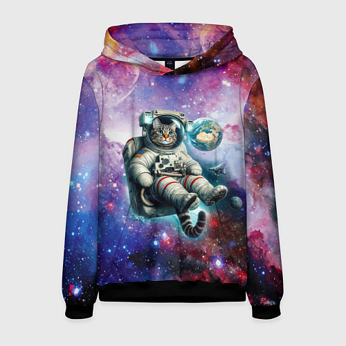 Мужская толстовка Brave cat in space - ai art / 3D-Черный – фото 1