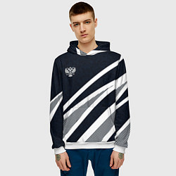 Толстовка-худи мужская Герб России тёмно-синий с белым, цвет: 3D-белый — фото 2