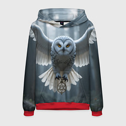 Толстовка-худи мужская Белая сова в лесу, цвет: 3D-красный