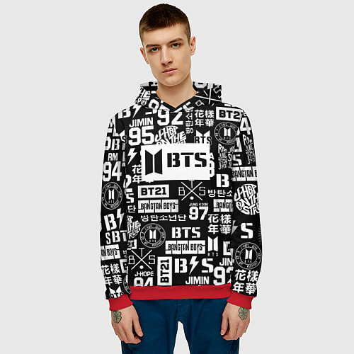 Мужская толстовка Bangtan Boys pattern black / 3D-Красный – фото 3