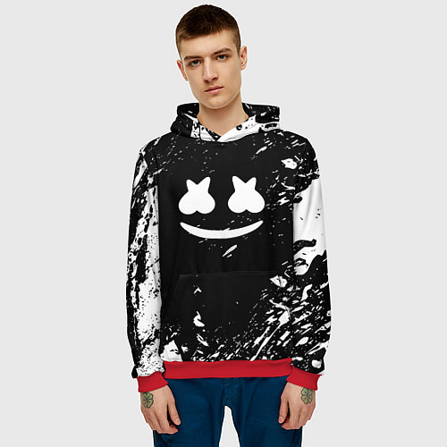 Мужская толстовка Marshmello брызги красок / 3D-Красный – фото 3