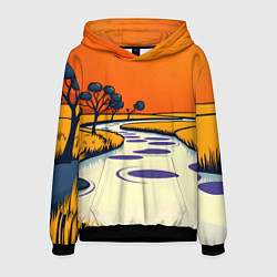 Толстовка-худи мужская Арт с фантастическим пейзажем, цвет: 3D-черный