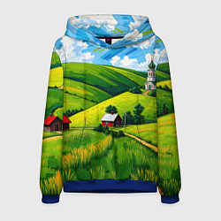 Толстовка-худи мужская Русская деревенька, цвет: 3D-синий