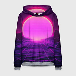 Толстовка-худи мужская Синтвейв ретровейв неоновый узор и солнце, цвет: 3D-меланж