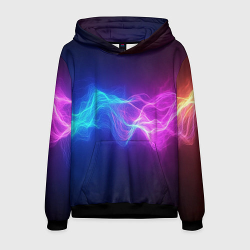 Мужская толстовка Звуковая волна неоновый узор / 3D-Черный – фото 1