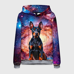 Толстовка-худи мужская Доберман в космосе, цвет: 3D-меланж