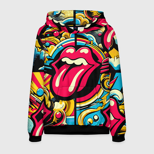 Мужская толстовка Rolling Stones logo - pop art pattern / 3D-Черный – фото 1