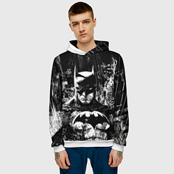 Толстовка-худи мужская Бэтмен черно-белый стиль, цвет: 3D-белый — фото 2