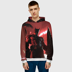Толстовка-худи мужская Бэтмен красный ночной город, цвет: 3D-белый — фото 2