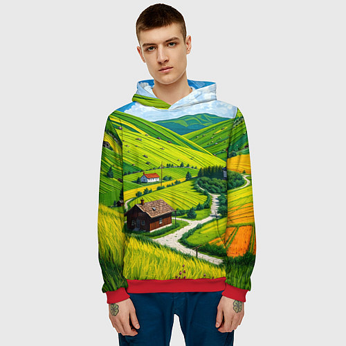 Мужская толстовка Русская душа и поле / 3D-Красный – фото 3