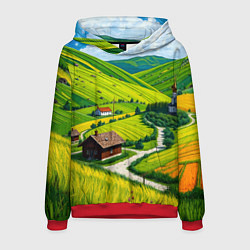 Толстовка-худи мужская Русская душа и поле, цвет: 3D-красный