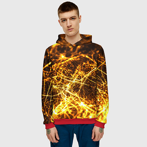 Мужская толстовка Текстура золотые нити / 3D-Красный – фото 3