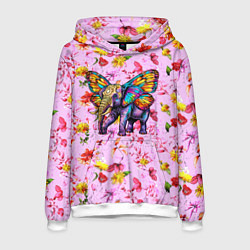 Толстовка-худи мужская Слон с крыльями бабочки, цвет: 3D-белый