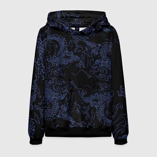 Мужская толстовка Синий дракон на черном / 3D-Черный – фото 1
