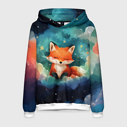 Толстовка-худи мужская Лисенок на облаках, цвет: 3D-белый