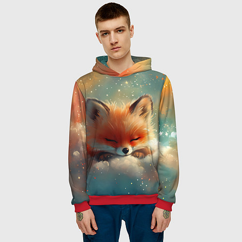Мужская толстовка Лисенок спит на облаке / 3D-Красный – фото 3