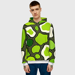 Толстовка-худи мужская Зеленая абстракция с кругами, цвет: 3D-белый — фото 2
