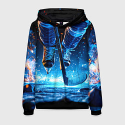 Толстовка-худи мужская Хоккеист в синем пламени, цвет: 3D-черный