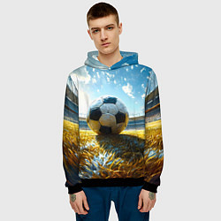 Толстовка-худи мужская Футбольный мяч на стадионе, цвет: 3D-черный — фото 2