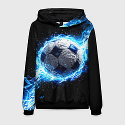 Толстовка-худи мужская Футбольный мяч в синем пламени, цвет: 3D-черный