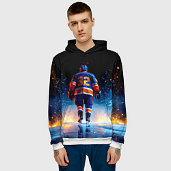 Толстовка-худи мужская Хоккеист в синем пламени, цвет: 3D-белый — фото 2