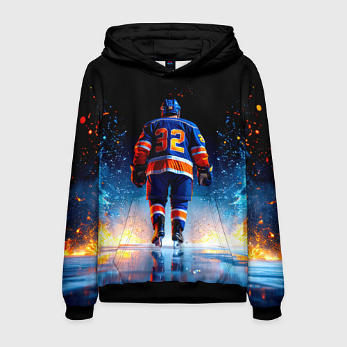 Мужская толстовка Хоккеист в синем пламени / 3D-Черный – фото 1