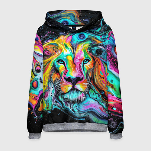 Мужская толстовка Абстрактная морда льва - яркие психоделические цве / 3D-Меланж – фото 1