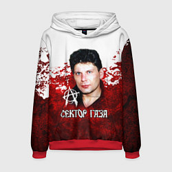 Толстовка-худи мужская Юрий Хой бело-красный фон, цвет: 3D-красный