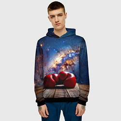 Толстовка-худи мужская Боксерские перчатки в космосе, цвет: 3D-черный — фото 2