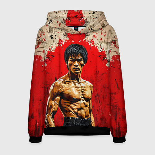 Мужская толстовка Брюс Ли на красном / 3D-Черный – фото 1