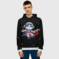 Толстовка-худи мужская Котёнок космонавт в открытом космосе, цвет: 3D-белый — фото 2