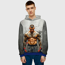 Толстовка-худи мужская Дастин Порье на сером, цвет: 3D-синий — фото 2