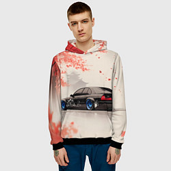 Толстовка-худи мужская Черная БМВ и сакура, цвет: 3D-черный — фото 2