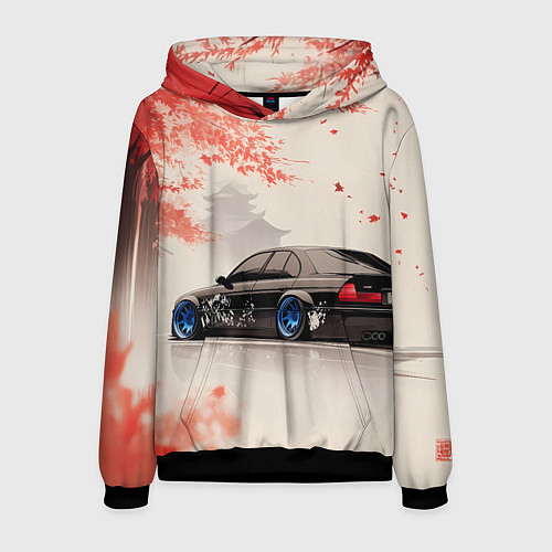 Мужская толстовка Черная БМВ и сакура / 3D-Черный – фото 1