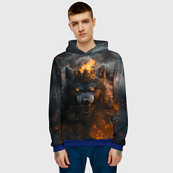 Толстовка-худи мужская Волк в огне, цвет: 3D-синий — фото 2