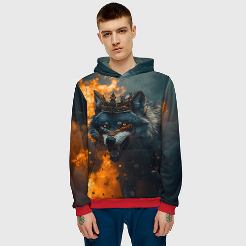 Мужская толстовка Злой волк в огне / 3D-Красный – фото 3